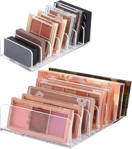 2-Pack Acrylic Makeup Organizer with 7 Compartments for Eyeshadow, 17×8.5×4cm, Perfect for Vanity and Dressing Tables