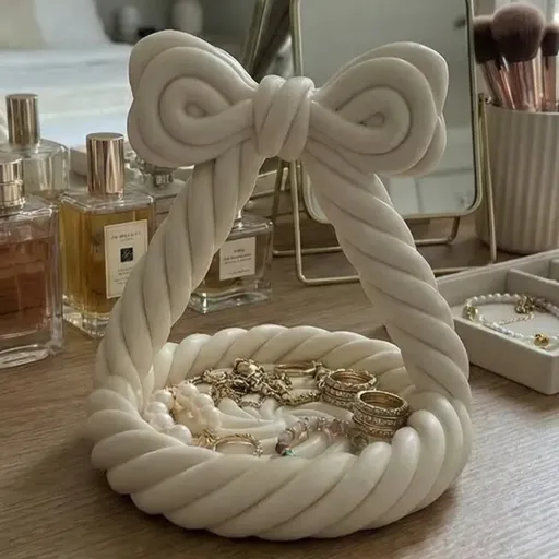 3D Printed Charming Bow Jewelry Tray - Twisted Hemp Rope Storage Tray, pink
