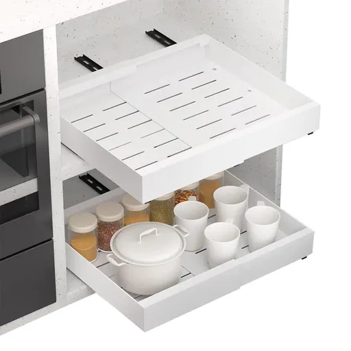 1 Layer Adjustable Metal Storage Shelf for Cabinets, Telescopic Drawer Pull-Out, Compatible with Kitchen Cabinet, 32–52 x 42 x 7.5 cm