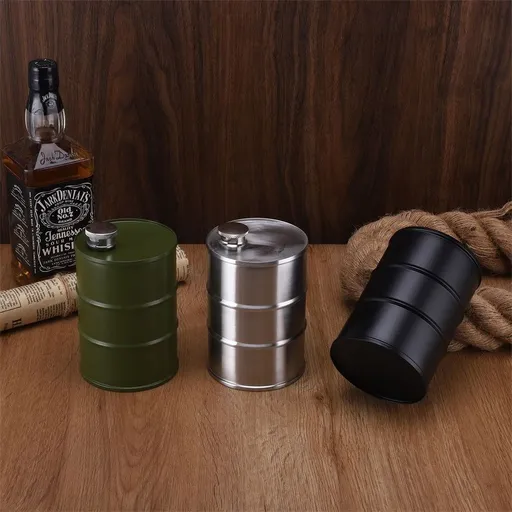 750ml Stainless Steel Oil Drum Water Bottle Portable Whisky Flask Wine Canteen Outdoor Travel Camping Hiking