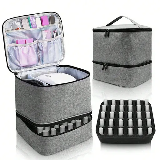 Large Capacity Grey Makeup Organizer Case - Cosmetic Storage Beauty Bag for Makeup Tools