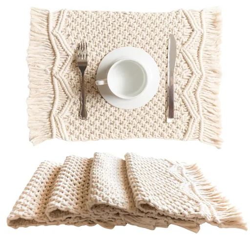 Placemats Set of 4 - Handmade Cotton Woven Boho Placemats - Modern Farmhouse Fringe Placemats for Dining Table,12”x20”
