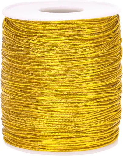 110Yard Gold Elastic Cord - 1MM Gold Elastic String Metallic Tinsel Stretch Cord Elastic Ribbon Braiding Rope for Ornament Craft Hair Gift Wrapping Hang Jewelry Making Bracelet Christmas Decor