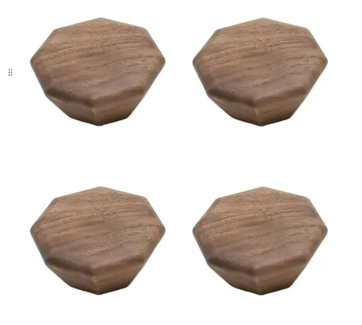 4 Pack Octagon Walnut Cabinet Knobs, Solid Wood Drawer Handles with Screws for Furniture, Doors and Kitchen Cabinets