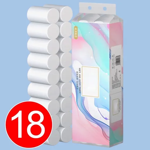 18 Roll Toilet Paper Bulk - 4 Ply Soft Strong Bath Tissue - 360g Total, 20g Per Roll - 100% Wood Pulp Household Paper for Bathroom Kitchen Hand Towels Cleaning Cloths - Multipurpose Home Supply