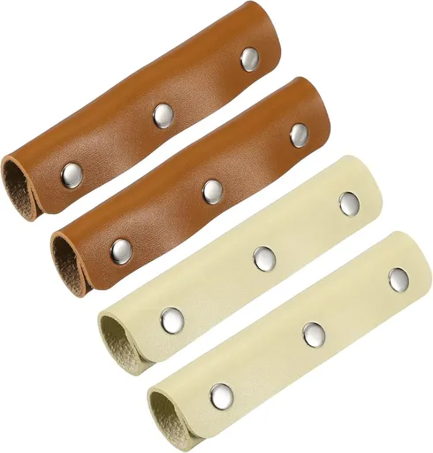 4 Pcs Handbag Handle Covers, PVC Leather Grip Protectors with Buckles, Orange Brown Beige