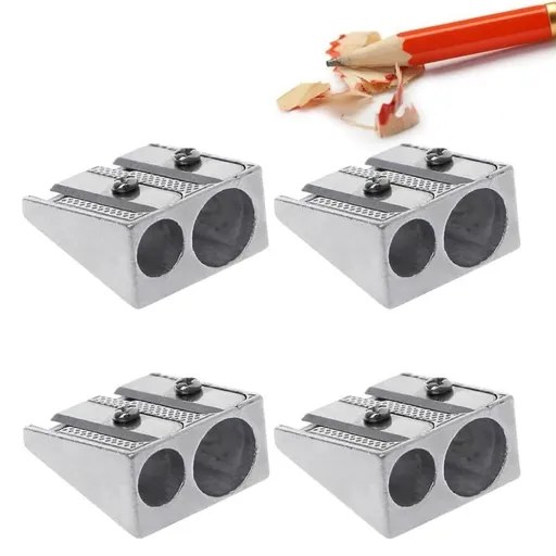 Hand Held Pencil Sharpener, Manual Pencil Sharpener, Metal Pencil Sharpener, 2-Hole Pencil Sharpener (4PCS)