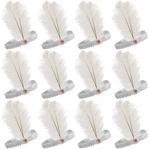 12x 1920s FLAPPER HEADBAND Headpiece Feather Sequin Charleston Gatsby Party BULK - White