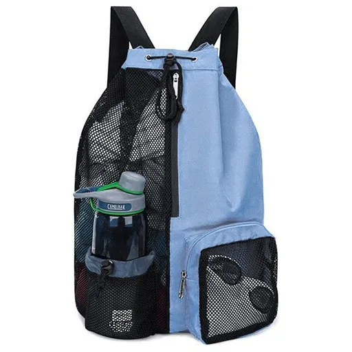 Drawstring Mesh Backpack for Gym, Swimming, Beach and Cycling, Lightweight Sports Bag with Wet Pocket, Adjustable Straps and Multi-Wear Design for Workout and Outdoor Activities (Blue)