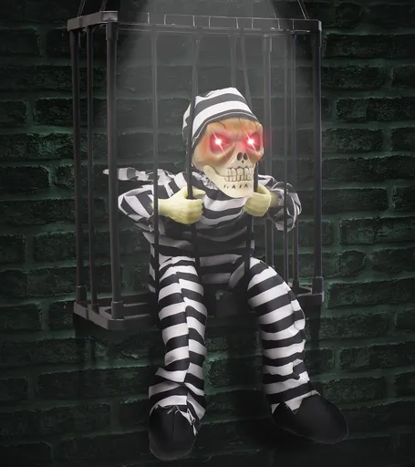 Animated Halloween Decorations with Infrared Sensor, Skull Prisoner | Screaming Sound Effects; Glowing Red Eye; Infrared-activated Scare Experience; Haunted House Atmosphere; Indoor & Outdoor Use