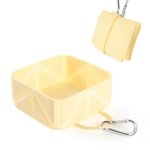 Fold‑able Silicone Pet Feeding Bowl for Outdoor Trip, Lightweight Dog Cat Water Dish, Christmas & Halloween Pet Holiday Present, Portable Camping Food Container, 500ml, Cream Yellow