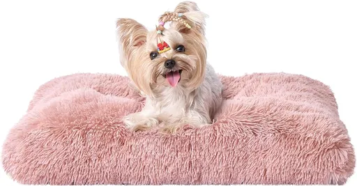 Luxury Long Plush Pet Bed Mat Faux Fur Crate Pad 45x30cm Pink Soft Warm Cushion for Cats & Small Dogs