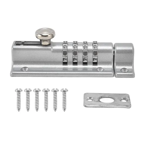 Combination Locking Bolt Safe Password Durable Rust Resistant Coating 4 Digit Lock Bolt for Pool Gate Fence FarmSilver