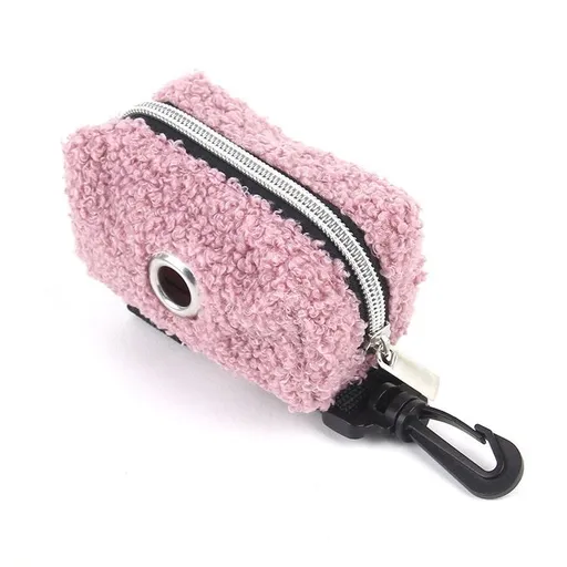 Plush Fleece Poop Bag Dispenser Carrier for Dog Walking – Portable Pouch with Carabiner & Velcro Strap, Holds Waste Bags and Small Essentials, Soft Faux Fur Design in Multiple Pastel Colors (Lilac)