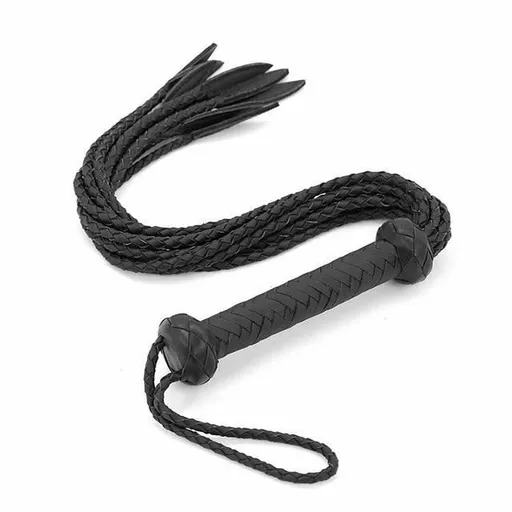 House Of Dasein 60Cm Black Red Brown Leather Flogger Braided Handle Tails Spanking Toy Bdsm - Black