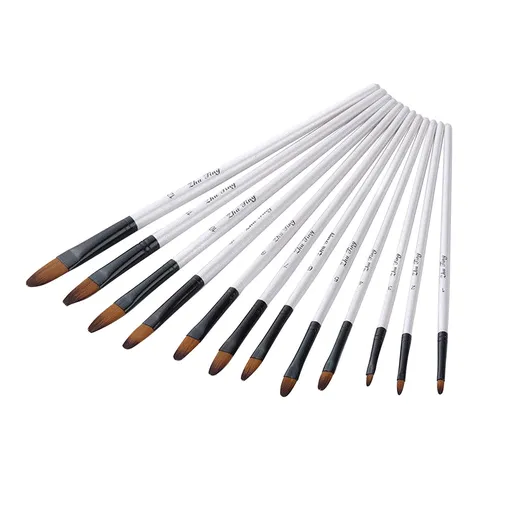 10‑Piece Fine Tip Detail Paint Brush Set, Triangular Grip Art Brushes for Acrylic Watercolour Oil Painting Craft Models, Black & White