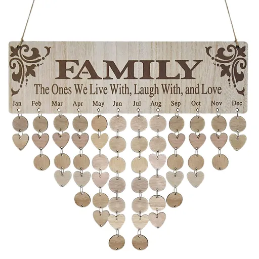 Family Birthday Calendar with Tags Wooden DIY Wall Hanging Board Birthday Reminder Calendar Plaque Gifts for Mom