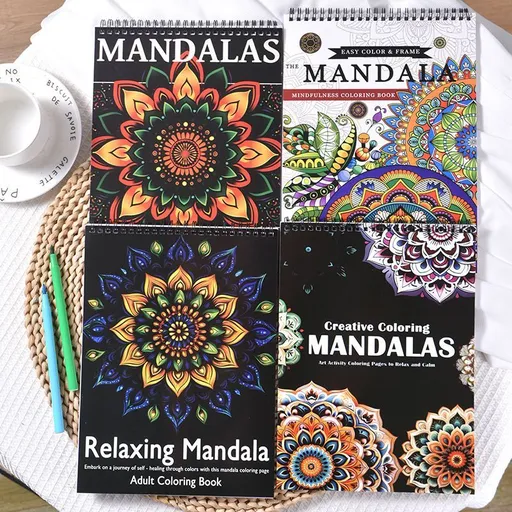adult coloring book, stress relief coloring, mandala coloring book, relaxation hobby, creative self-expression, mindfulness art, Australian adults - recovery - Size 4PCS
