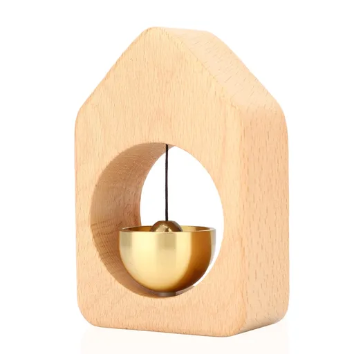 1 Piece Vintage Wooden Door Bell with Copper Chime and Magnetic Mount for Entryways and Bedrooms, Light Wood House Design