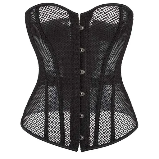 House Of Dasein Fish Bone Gothic Mesh Net Patchwork Satin Overbust Corset Xs - Xxl