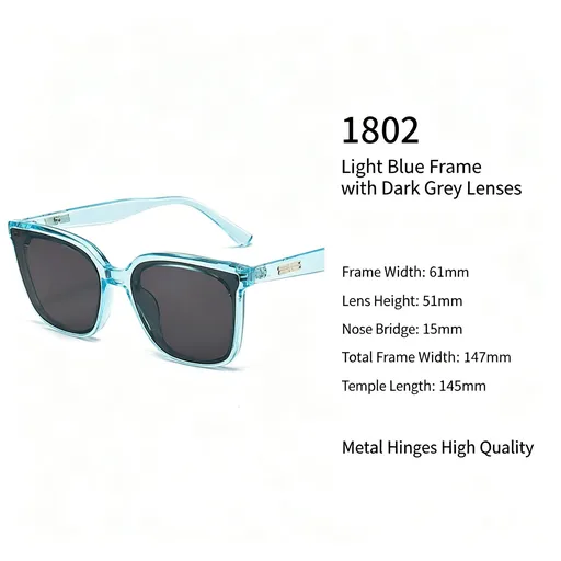 Crisp Blue Frame Grey Lens Cat Eye Sunglasses UV400 Protection, Clean Casual Office Friendly, Perfect Christmas Gift