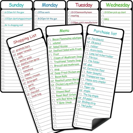 7-Piece Magnetic Dry Erase to-Do List White Board, 4'x11', Multifunctional Weekly Planner, Chore Chart, Planner for Refrigerator -