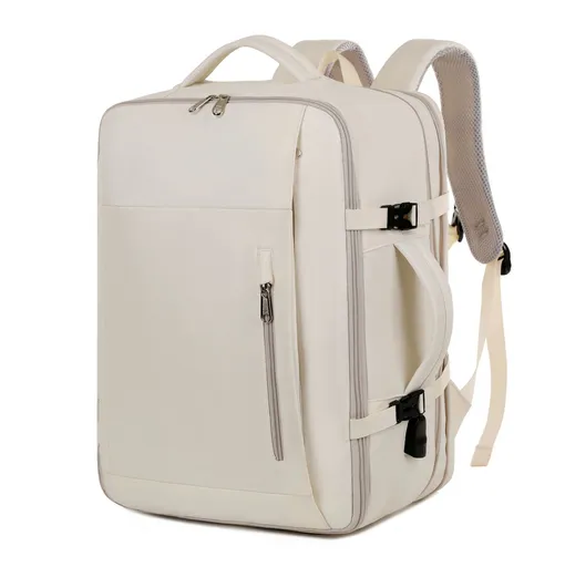 Beige Expandable Backpack with USB Port - Multi-Functional Outdoor, Commuter & Laptop Bag
