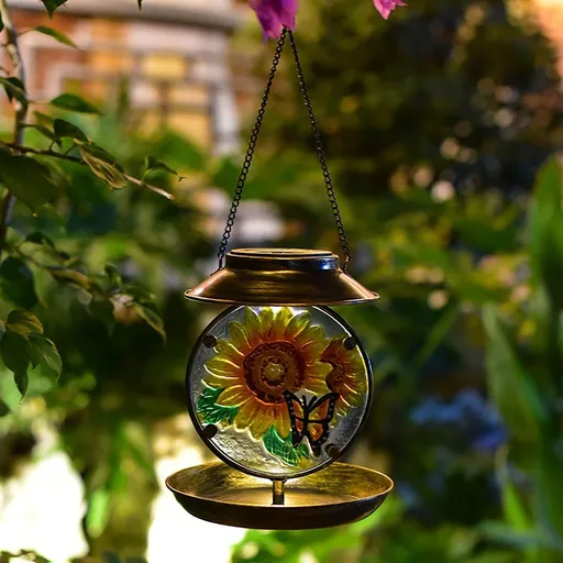 2 in 1 Bird Feeder Outdoors - Smart Bird Feeder with Solar Street Lamp, Waterproofing Garden Birdhouse (Sunflower)