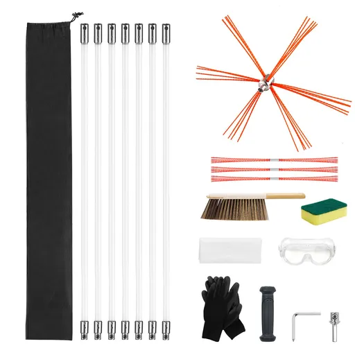 Chimney Sweep Kit, 7m Maximum Extendable Length Chimney Brush, Chimneys Cleaning Kit with Bristle Replacements & Goggles, 90° Bendable Fireplace Cleaning Tool, for Square, Rectangle Chimneys