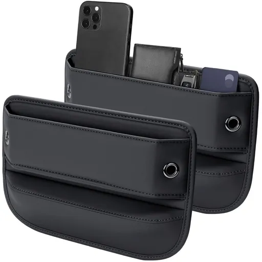 Premium Leather Car Seat Gap Filler Organizer (0.2”-1.2" Gaps), Clever Gifts for Car SUV Truck Owners - Black - Size 2PCS