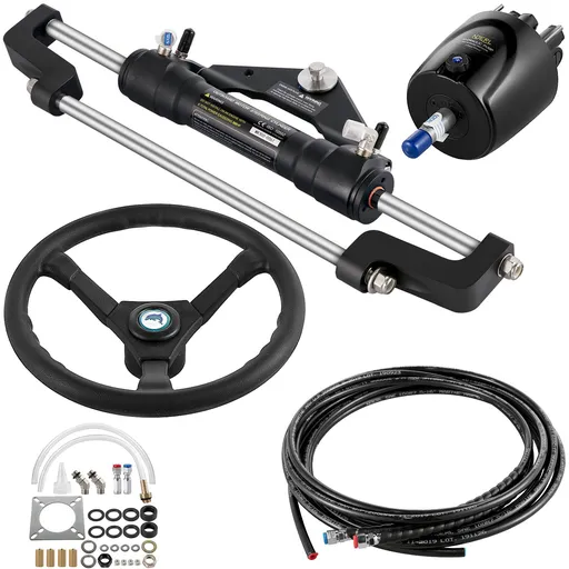 Hydraulic Boat Steering Kit, 300HP Hydraulic Steering Helm Pump, Aluminum Alloy Steering Cylinder, 13.5\" Steering Wheel with 10\" Hydraulic Steering Hose for Boat Steering System