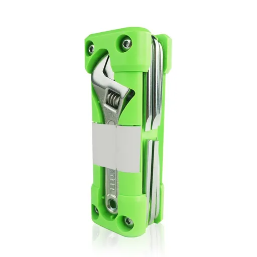 Green Compact 16-in-1 Bicycle & Motorcycle Repair Multi-Tool with Adjustable Wrench & Socket Set