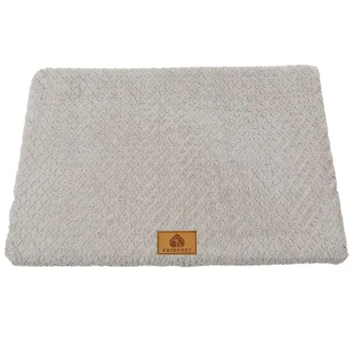Silver-gray M size Pet Dog Bed Mat - Plush Short Fur Cover with Wave Foam Padding - Washable Removable Cover, Non-Slip Base, Warm Winter Cushion for Dogs and Cats, Multiple Sizes
