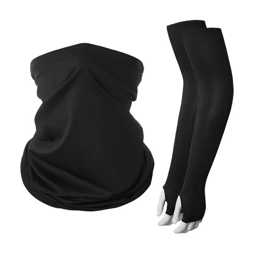 Versatile 3‑In‑1 Outdoor Sun Block Set, Finger‑Open Ice Sleeves, Gloves And Neck Tube, Fit For Running And Road Trip, Holiday Sports Enthusiast Gift, One Size, Black Mask, 2 Pcs