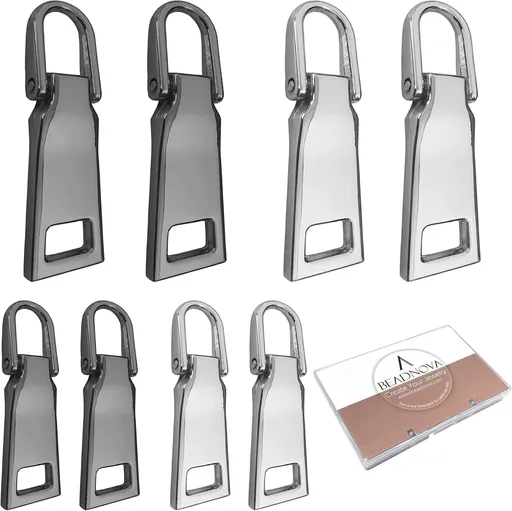 Zipper Pull Replacement Repair Metal Zipper Pull Tab for Luggage Suitcase Backpack Jacket Bags Coat Boots (Gun Black and Silver Color Assorted, Size 3 and 5, 8 Piece)