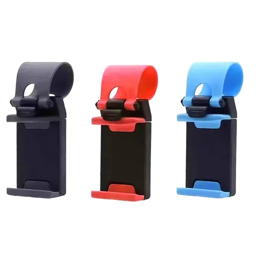 Steering Wheel Phone Mount Blue and Red and Black（Pack of 3）- ABS Plastic Car Phone Holder with Silicone Grip, Universal 4-6 Inch Smartphone Clip for Navigation, Hands-Free Driving Accessory