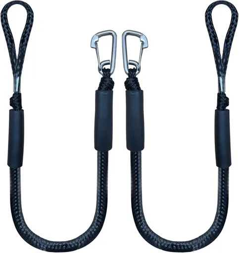 pieces - Boat rope - Mooring rope for boats - Stretch - Boat Bungee Dock Line with hook rope - Mooring line Boat equipment - Boat accessories - Mooring rope - for kayak, motorboat, canoe, pontoon - black