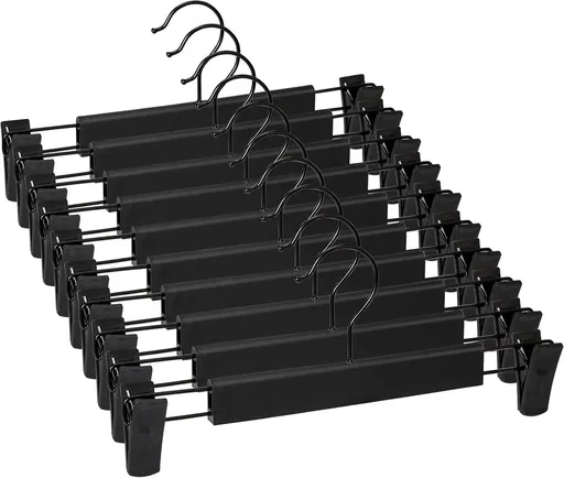Clothes Hangers - 10 Pieces - Trouser Hangers - Trouser Hangers with Clips - Garment Hangers - Skirt Hangers - Non-Slip Hanger with Clips - Clothes Rack/Coat Rack/Jacket/Trouser Hanger - Space-Saving - Adjustable Clip Hangers, Garment Jacket Clothing