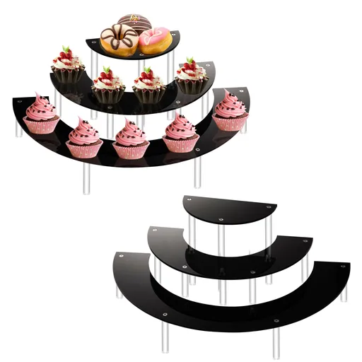 3 Tier Clear Cupcake Stand Risers, 2 Pack Perfume Stand Organizer，Half Moon Dessert Stand, Acrylic Shelf Risers Display Stands