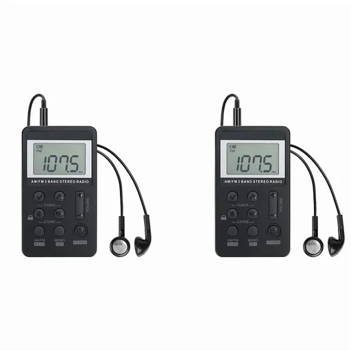 2X Portable Radio FM/AM Dual Band Stereo Digital Portable Mini Radio Receiver with LCD Display Rechargeable Battery