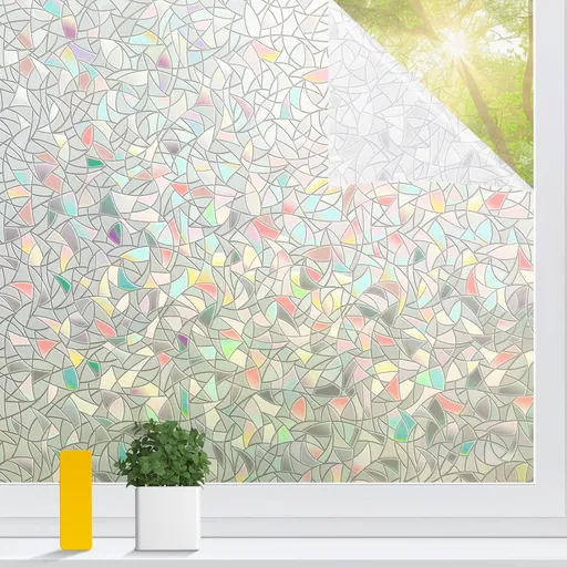 Rainbow Window Privacy Film Non-Adhesive Sun Blocking Reusable and Removable Glass Film Door Coverings for Bathroom, Home, Office, 17.5 x 78.7 Inch