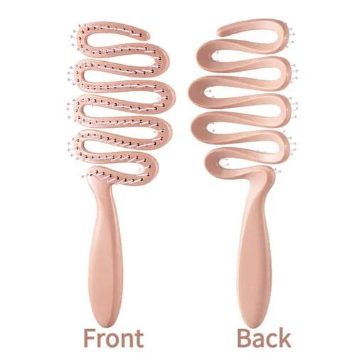 Ribbon Large Curved Hair Comb, Long & Curly Hair Styling Comb for Women—Pink