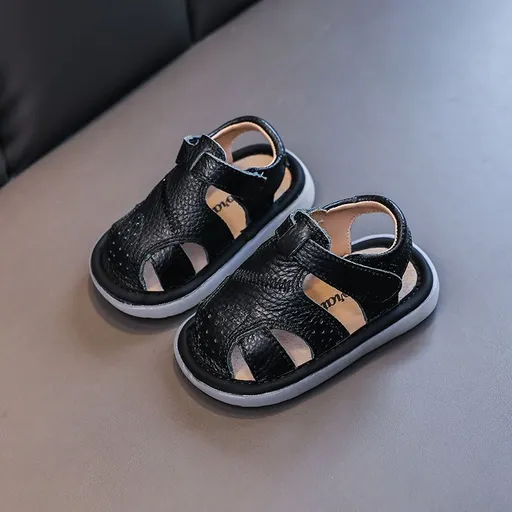 Baby Leather Sandals Bocai Cat Velcro Non Slip Black The inner length of 25 yards is 16cm