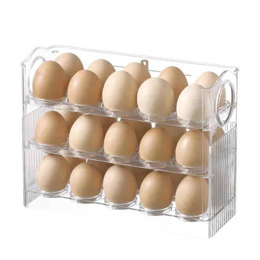 3 Layer Auto Flip Egg Container Storage Box For Refrigerator Side Door, 30 Count Large Capacity Egg Box Clear Egg Organizer, White