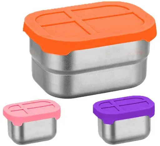 3 Pack Stainless Steel Lunch Box with Silicone Lid, Leak Proof Microwave Safe Bento Box for School Daycare Home Use