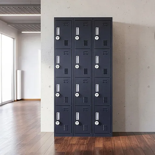 12-Door Steel Locker – Black, 4-Digit Combination Lock