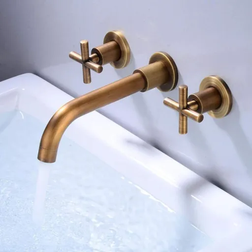 Antique Black Brass Wall Mounted Bathroom Sink Mixer Tap Hot and Cold Basin Faucet