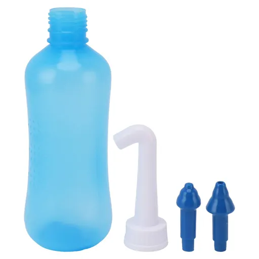 Nasal Irrigation Manual Sinus Rinse Bottle Pressure Nose Wash Cleaner for Children Adults Kids 310ml+Single Hole Head +Five Hole Head