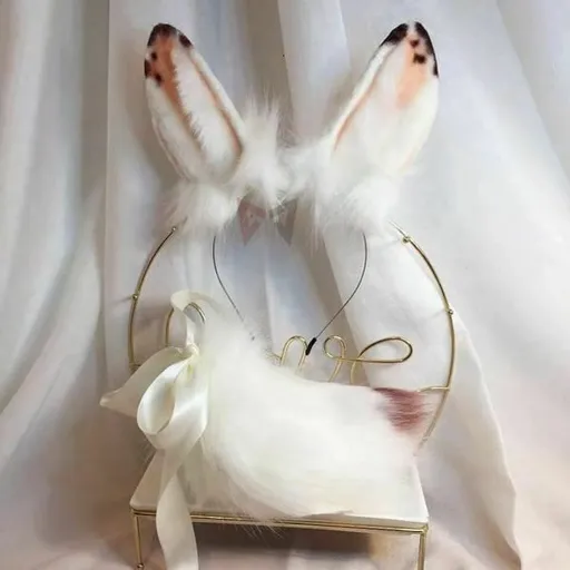 House Of Dasein Speckle Rabbit Ears Headband White Tail Bdsm Pet Play Cosplay - White - Ears And Tail