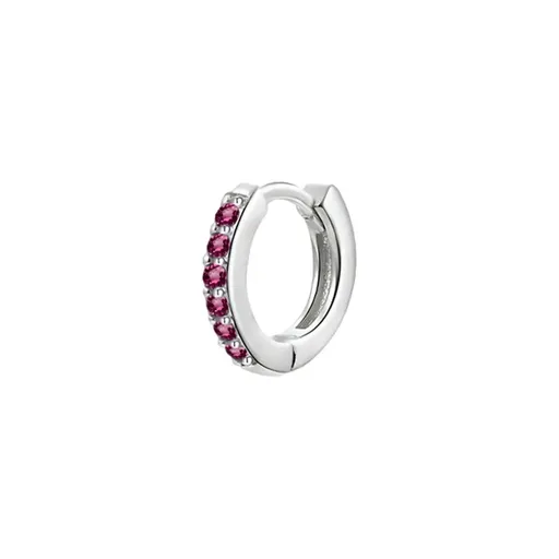 925 Sterling Silver Gold Rings Plated Cubic Crystal Cuff Huggie Hoop Earrings Au - Silver-Red Crystal